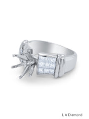 14K White Gold Princess & Round Cut Diamond Engagement Ring