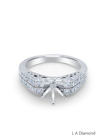14K White Gold Round Cut Semi-Mount Engagement Ring (0.40 ct)