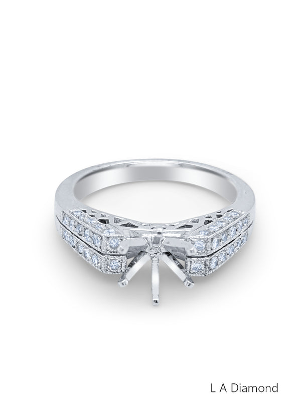 14K White Gold Round Cut Semi-Mount Engagement Ring (0.40 ct)