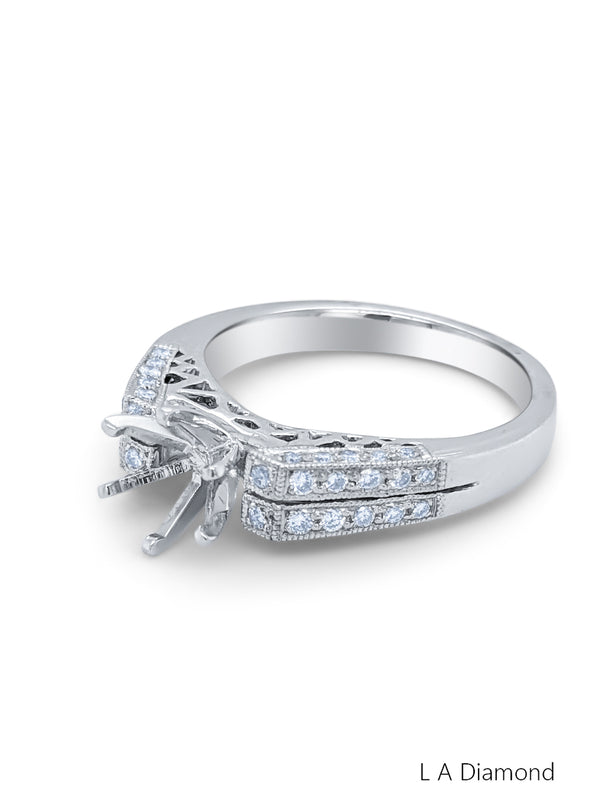 14K White Gold Round Cut Semi-Mount Engagement Ring (0.40 ct)