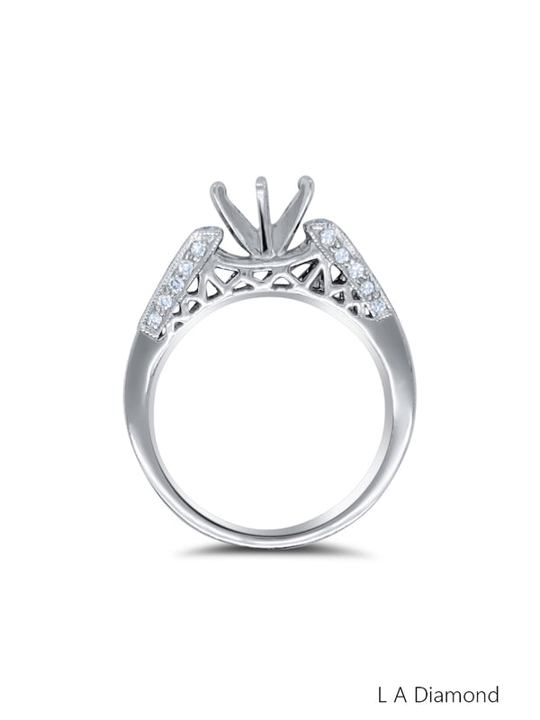 14K White Gold Round Cut Semi-Mount Engagement Ring (0.40 ct)