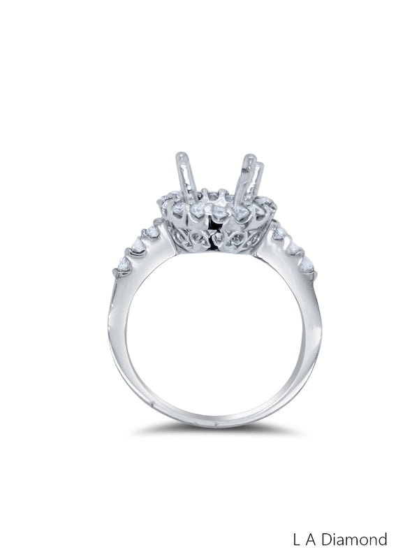 14K White Gold Round Cut Semi-Mount Engagement Ring (0.57 ct)