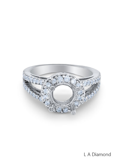 14K White Gold Round Cut Semi-Mount Halo Engagement Ring (0.71 ct)