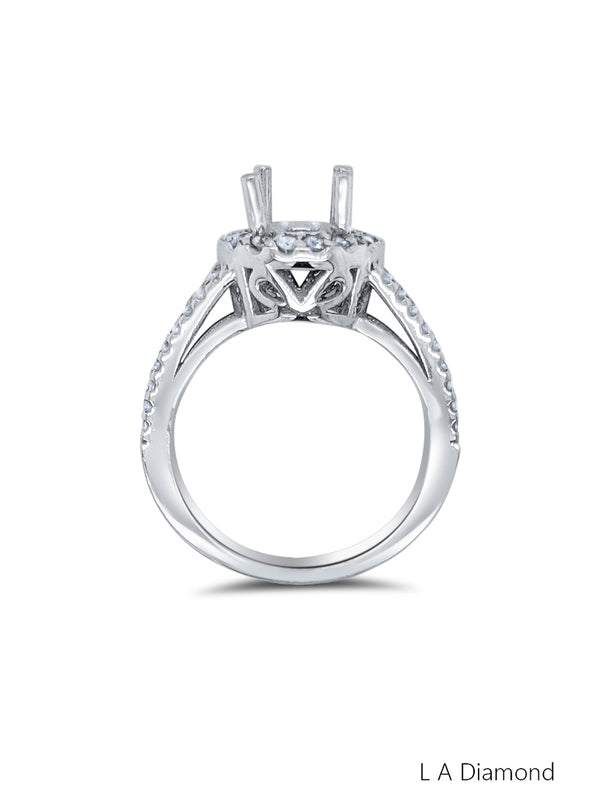14K White Gold Round Cut Semi-Mount Halo Engagement Ring (0.71 ct)