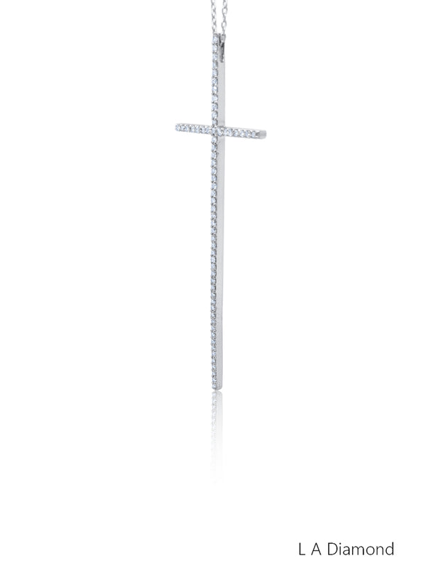 14K White Gold Round Diamond Minimalist Cross Pendant (1.20 ct)