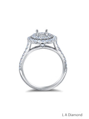 14K White Gold Round and Oval Cut Semi-Mount Halo Engagement Ring (1.40 ct)