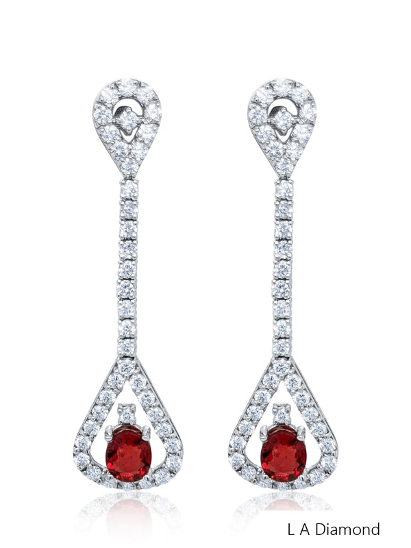 14K White Gold Ruby & Diamond Dangle Earrings (2.50 ct)