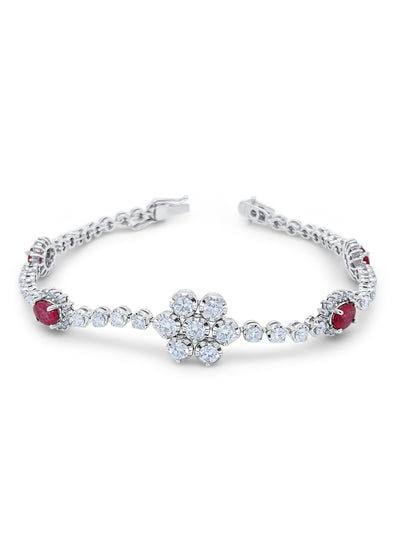 14K White Gold Ruby & Diamond Flower Ring (6.53 ct)