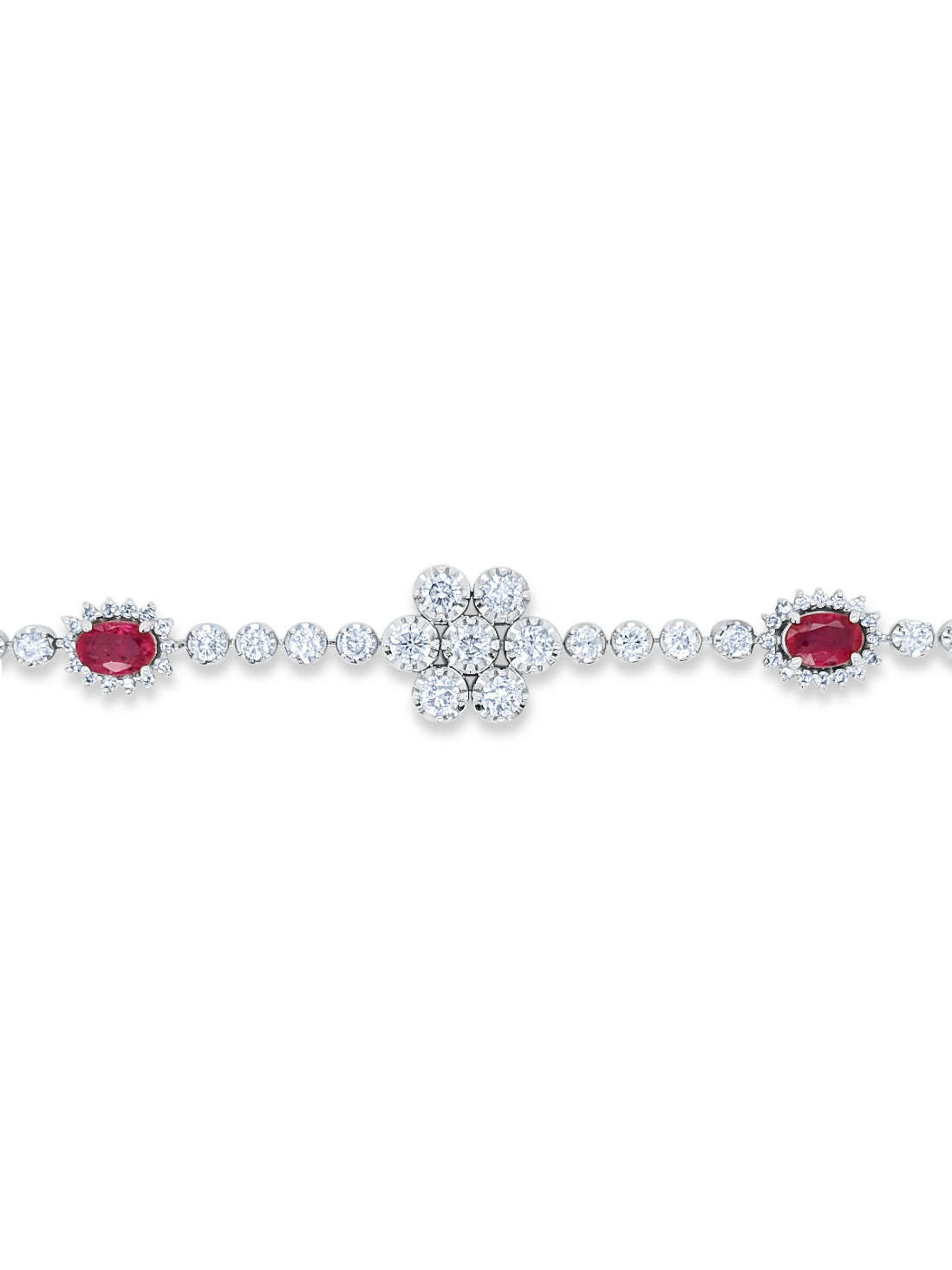 14K White Gold Ruby & Diamond Flower Ring (6.53 ct)