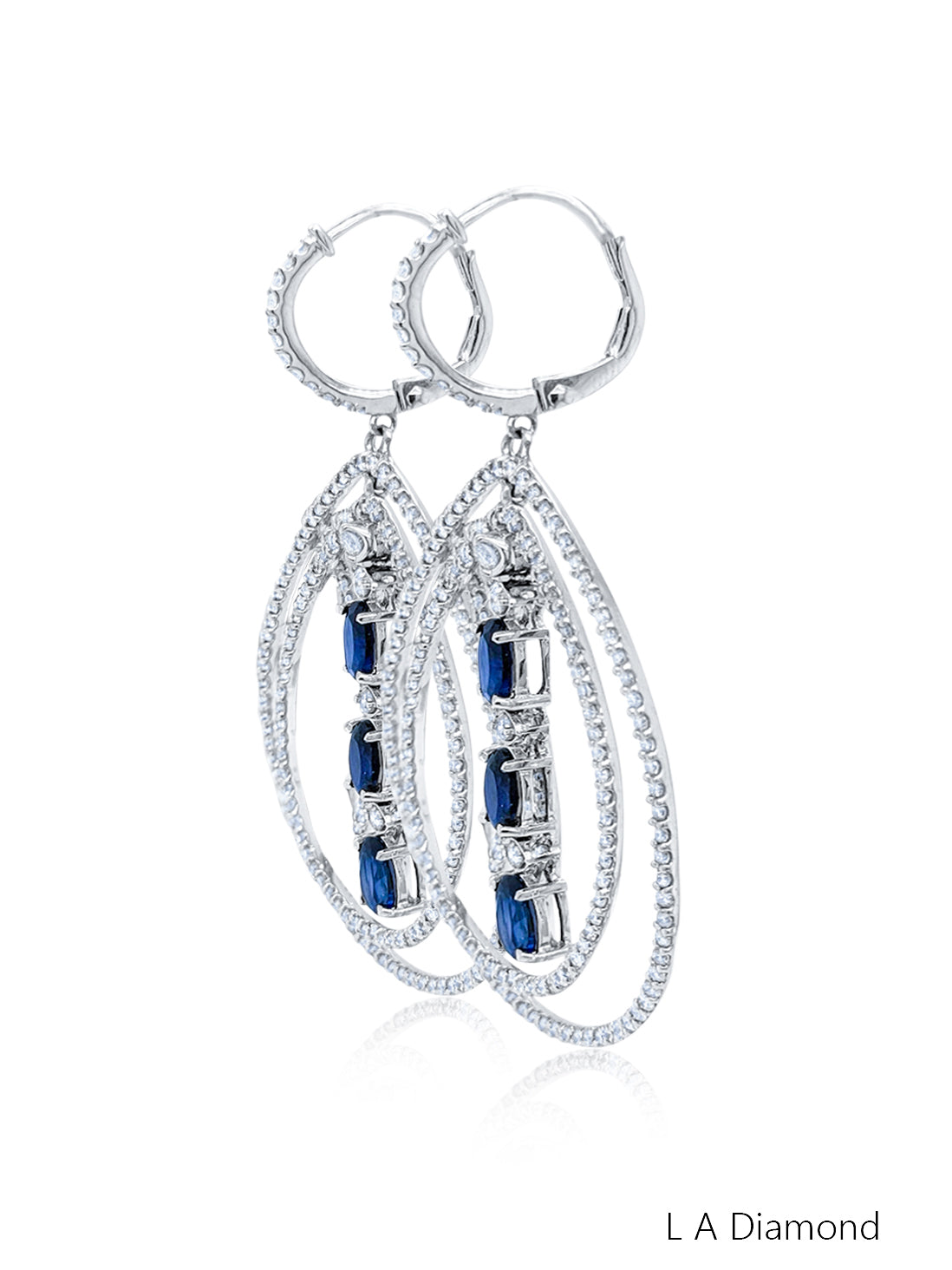 14K White Gold Sapphire & Diamond Oval Cut Teardrop Earrings