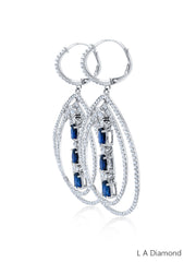 14K White Gold Sapphire & Diamond Oval Cut Teardrop Earrings