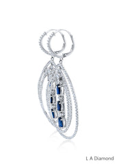 14K White Gold Sapphire & Diamond Oval Cut Teardrop Earrings