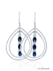 14K White Gold Sapphire & Diamond Oval Cut Teardrop Earrings