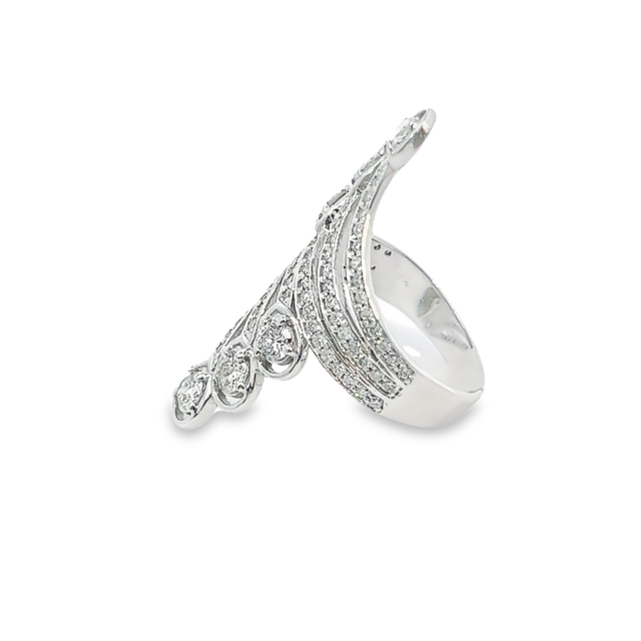 14K White Gold Twisted Ring with Round & Pear Diamonds (0.87 ct)