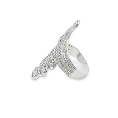 14K White Gold Twisted Ring with Round & Pear Diamonds (0.87 ct)