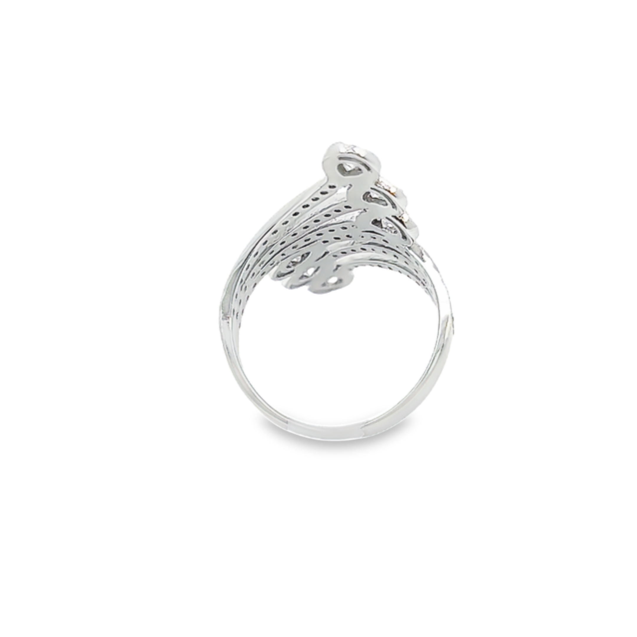 14K White Gold Twisted Ring with Round & Pear Diamonds (0.87 ct)