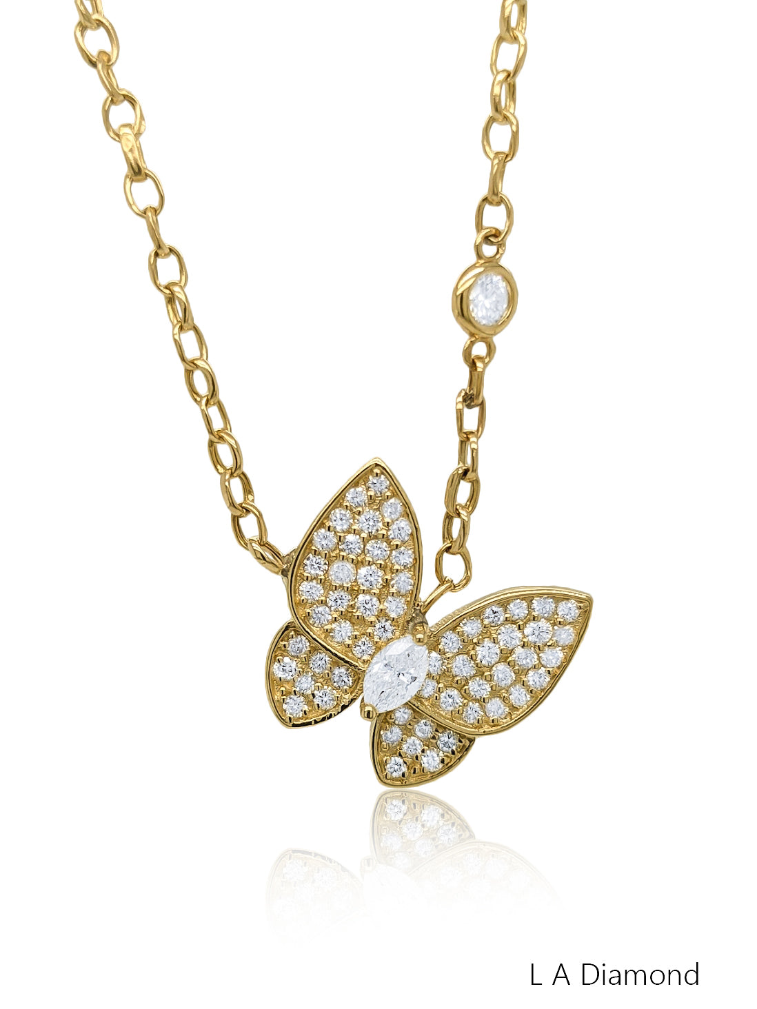 14K Yellow Gold Diamond Butterfly Pendant With Chain (1.34 ct)