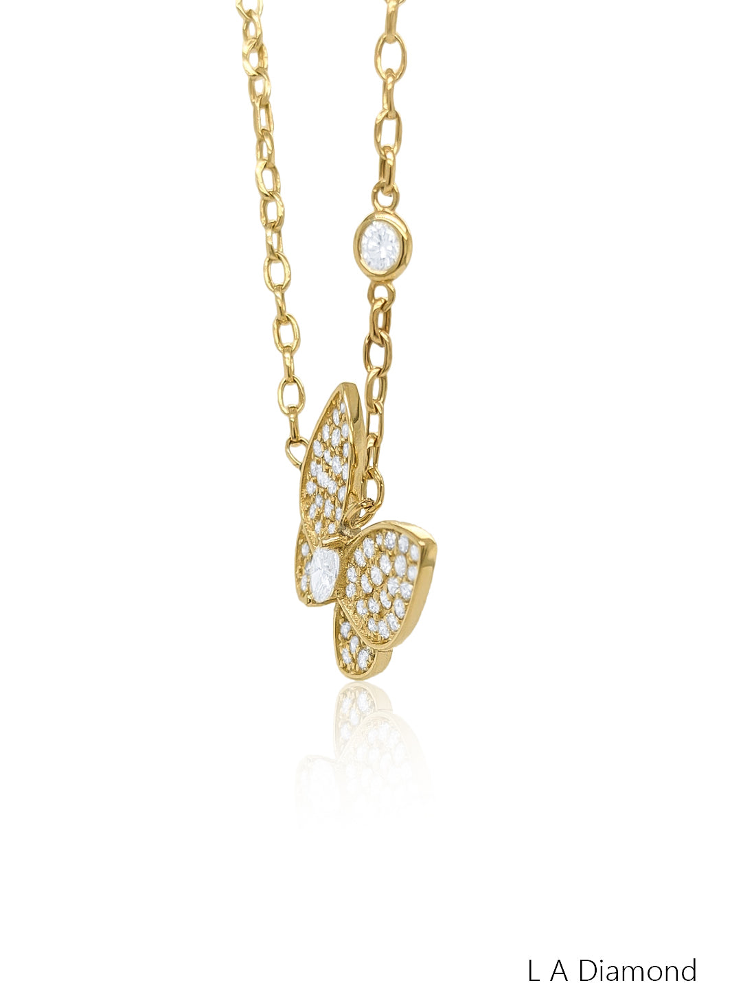 14K Yellow Gold Diamond Butterfly Pendant With Chain (1.34 ct)