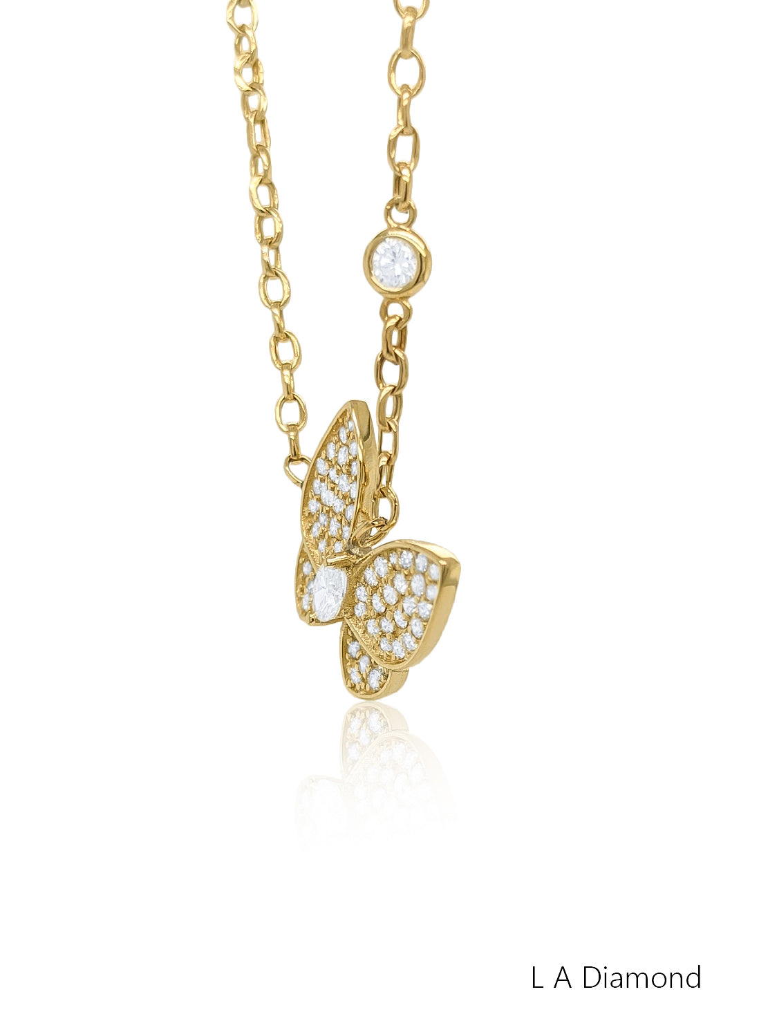 14K Yellow Gold Diamond Butterfly Pendant With Chain (1.34 ct)