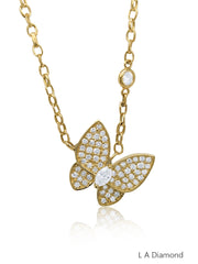 14K Yellow Gold Diamond Butterfly Pendant With Chain (1.34 ct)