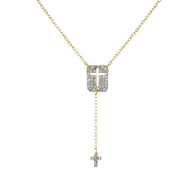 14K Yellow Gold Diamond Double Cross Y-Necklace (1/5 ct T.W.)