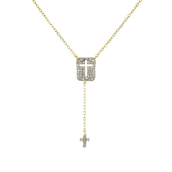 14K Yellow Gold Diamond Double Cross Y-Necklace (1/5 ct T.W.)