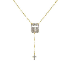 14K Yellow Gold Diamond Double Cross Y-Necklace (1/5 ct T.W.)