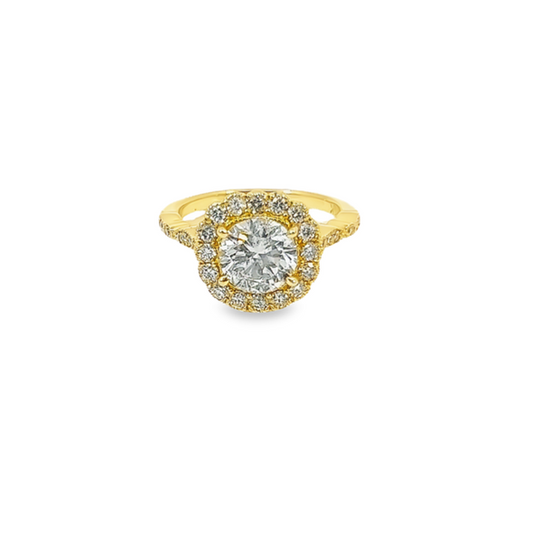 14K Yellow Gold Diamond Round Cut Halo Engagement Ring – 1.60ct