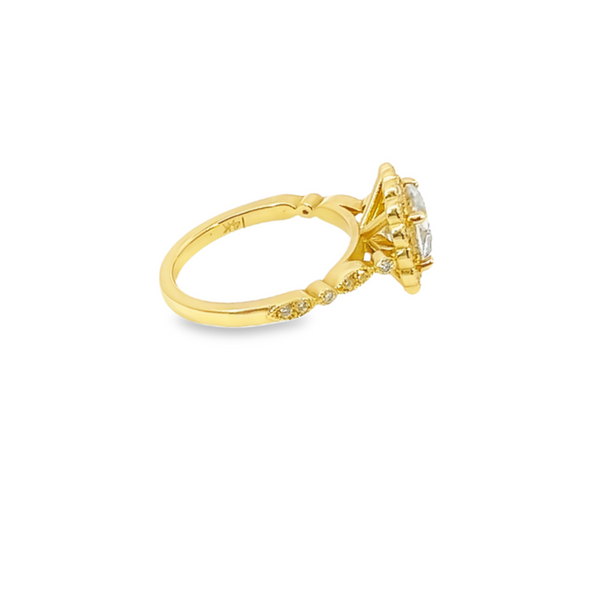 14K Yellow Gold Diamond Round Cut Halo Engagement Ring – 1.60ct