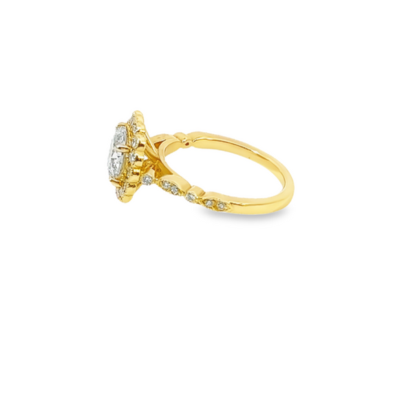14K Yellow Gold Diamond Round Cut Halo Engagement Ring – 1.60ct