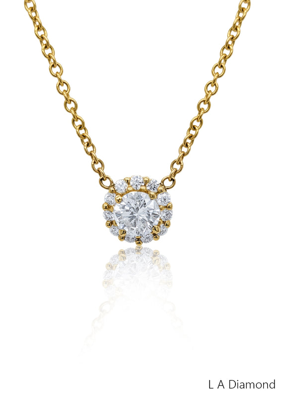 14K Yellow Gold Diamond Round Cut Pendant with Chain (0.82 ct t.w.)