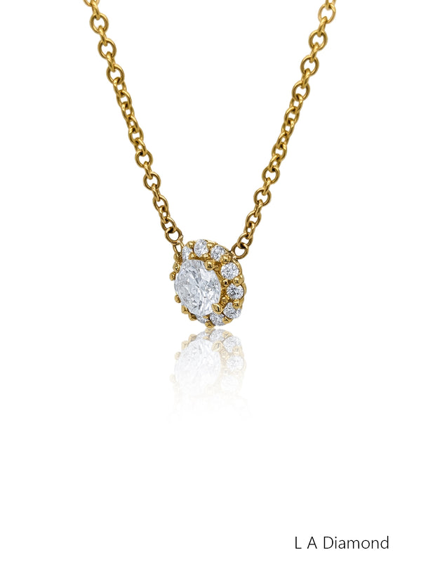 14K Yellow Gold Diamond Round Cut Pendant with Chain (0.82 ct t.w.)