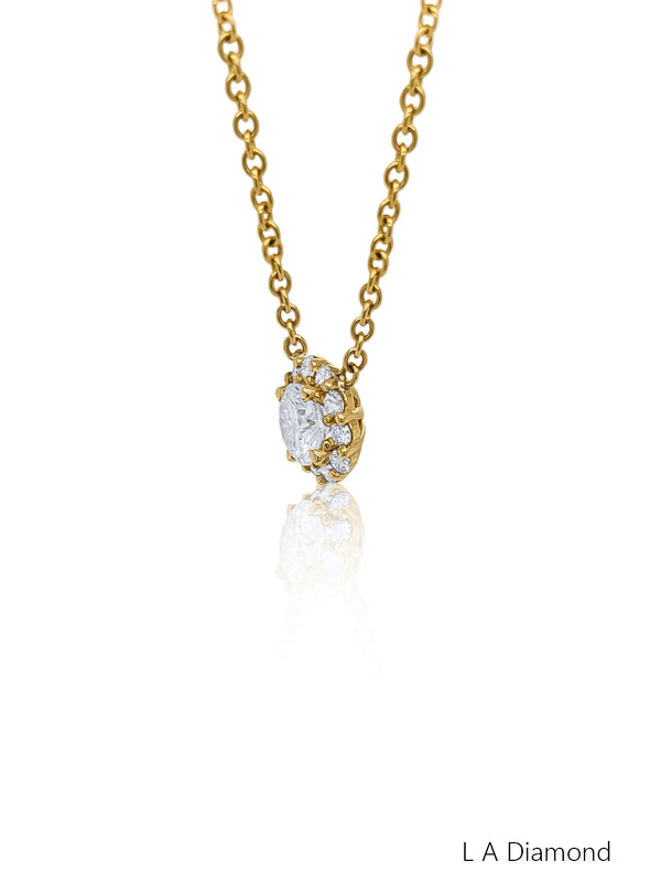 14K Yellow Gold Diamond Round Cut Pendant with Chain (0.82 ct t.w.)