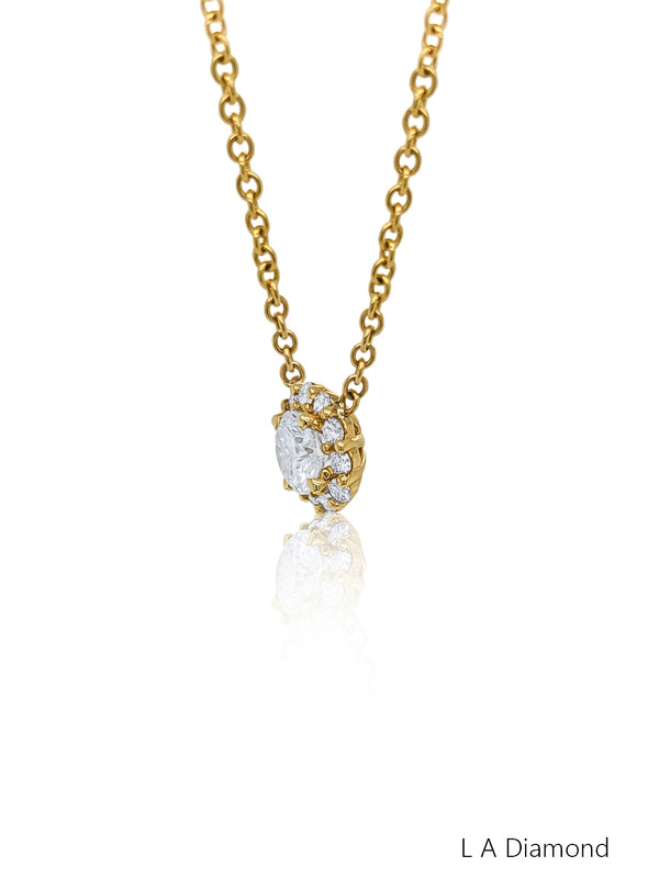 14K Yellow Gold Diamond Round Cut Pendant with Chain (0.82 ct t.w.)