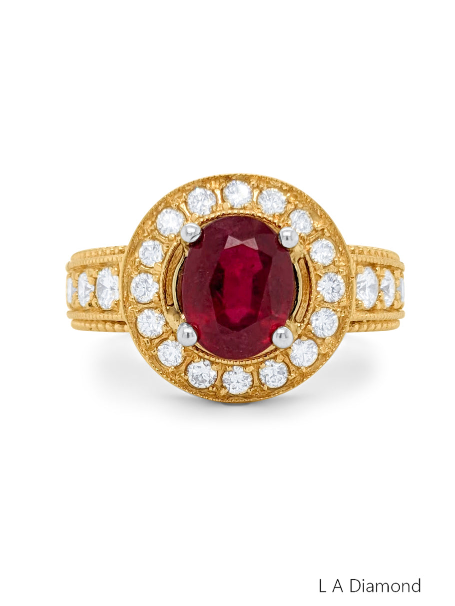 14K Yellow Gold Diamond & Ruby Ring (1.09 ct Diamond + 1.00 ct Ruby)