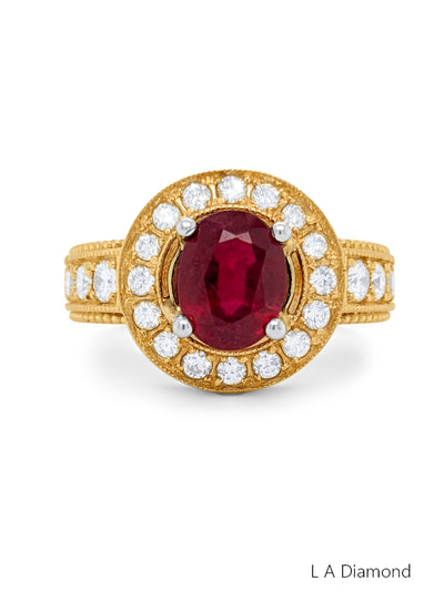 14K Yellow Gold Diamond & Ruby Ring (1.09 ct Diamond + 1.00 ct Ruby)