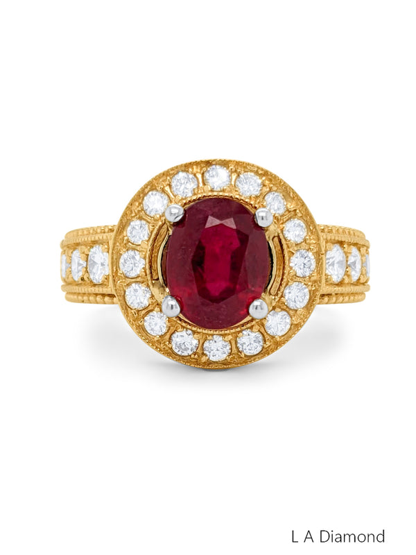 14K Yellow Gold Diamond & Ruby Ring (1.09 ct Diamond + 1.00 ct Ruby)