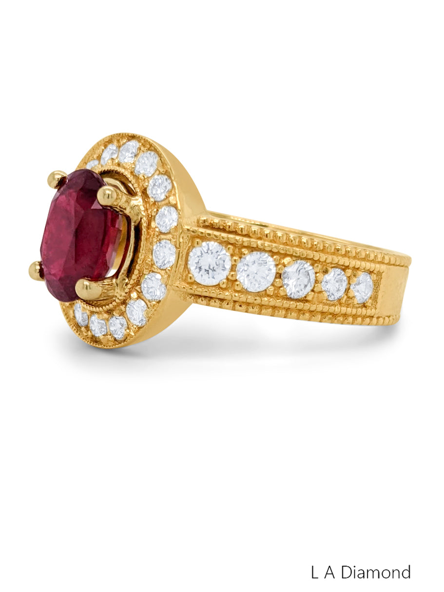 14K Yellow Gold Diamond & Ruby Ring (1.09 ct Diamond + 1.00 ct Ruby)