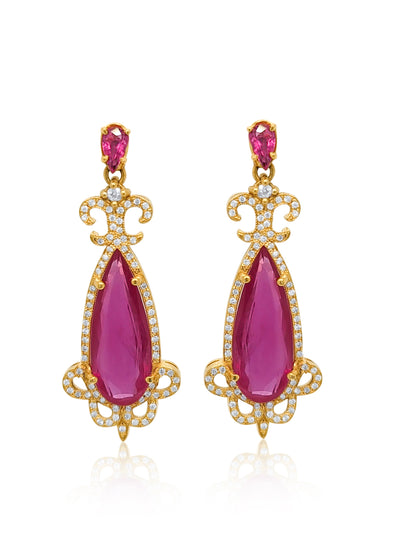14K Yellow Gold Tourmaline & Yellow Diamond Teardrop Earrings