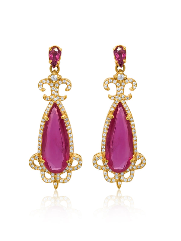 14K Yellow Gold Tourmaline & Yellow Diamond Teardrop Earrings