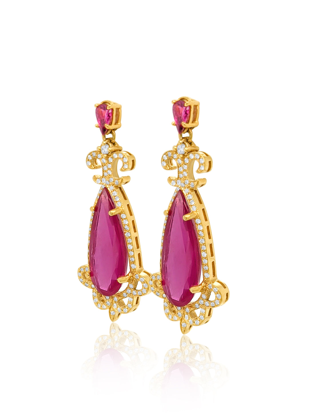 14K Yellow Gold Tourmaline & Yellow Diamond Teardrop Earrings