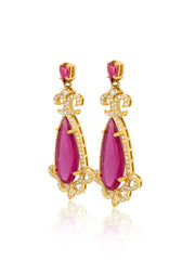 14K Yellow Gold Tourmaline & Yellow Diamond Teardrop Earrings