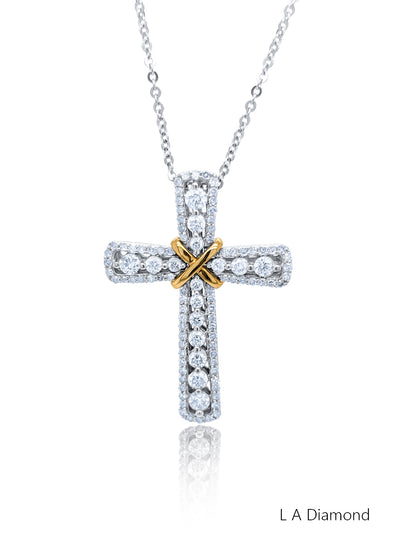 14K Yellow & White Gold Diamond Cross Pendant (1.00 ct)