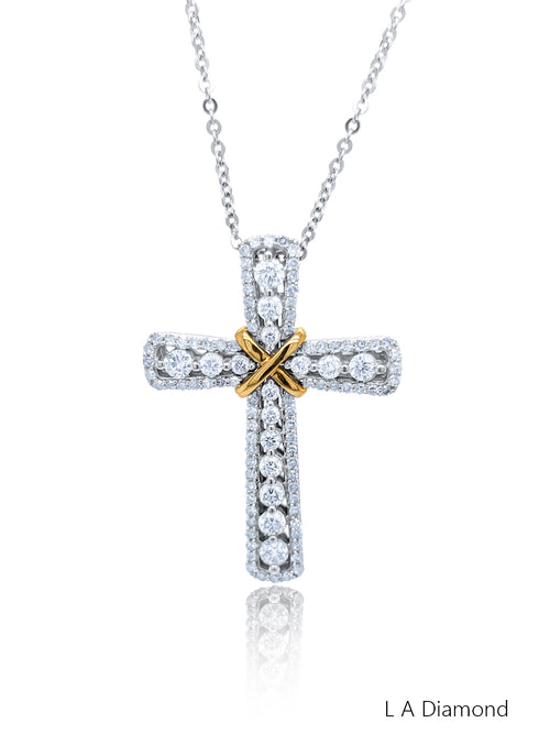 14K Yellow & White Gold Diamond Cross Pendant (1.00 ct)