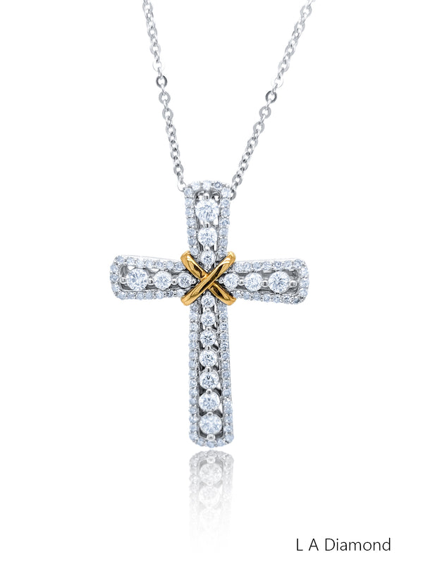 14K Yellow & White Gold Diamond Cross Pendant (1.00 ct)