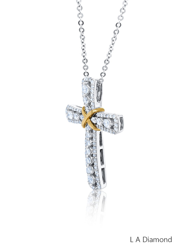 14K Yellow & White Gold Diamond Cross Pendant (1.00 ct)