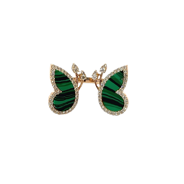 18K Rose Gold Diamond & Emerald Butterfly Marquise-Cut Ring (0.89 ct)