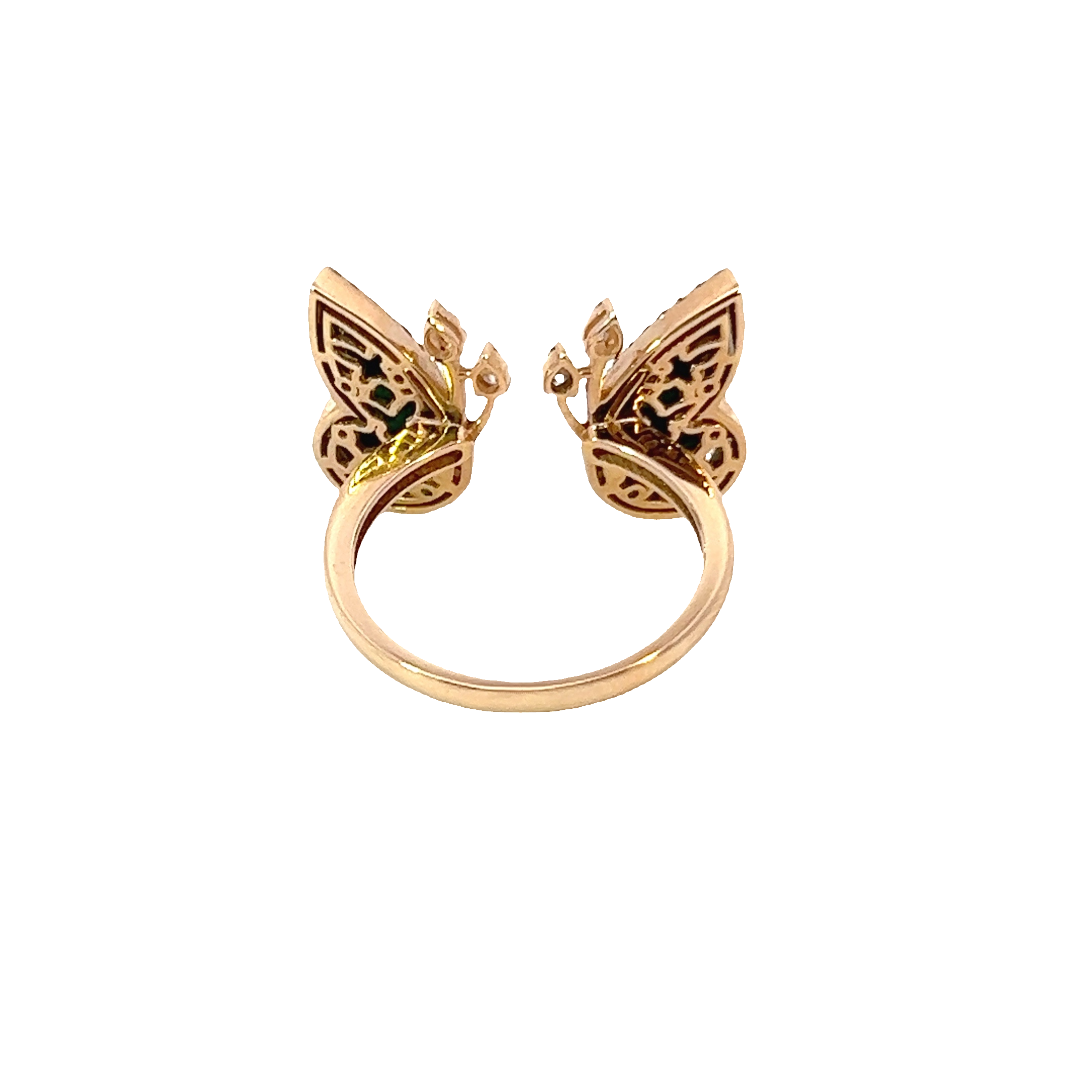 18K Rose Gold Diamond & Emerald Butterfly Marquise-Cut Ring (0.89 ct)