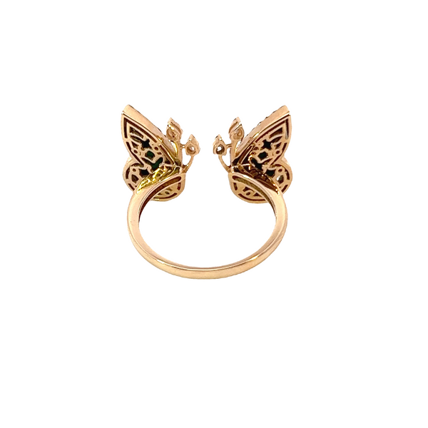 18K Rose Gold Diamond & Emerald Butterfly Marquise-Cut Ring (0.89 ct)