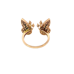 18K Rose Gold Diamond & Emerald Butterfly Marquise-Cut Ring (0.89 ct)